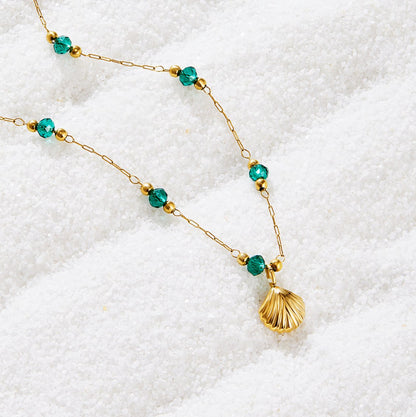 Nerissa Gold Shell & Green Perlenhalskette Alma