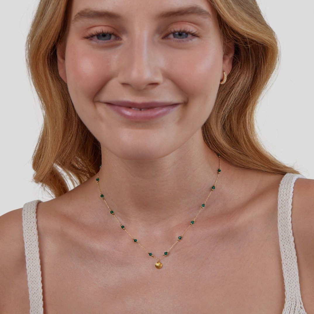 Nerissa Gold Shell & Green Perlenhalskette Alma