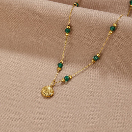 Nerissa Gold Shell & Green Perlenhalskette Alma