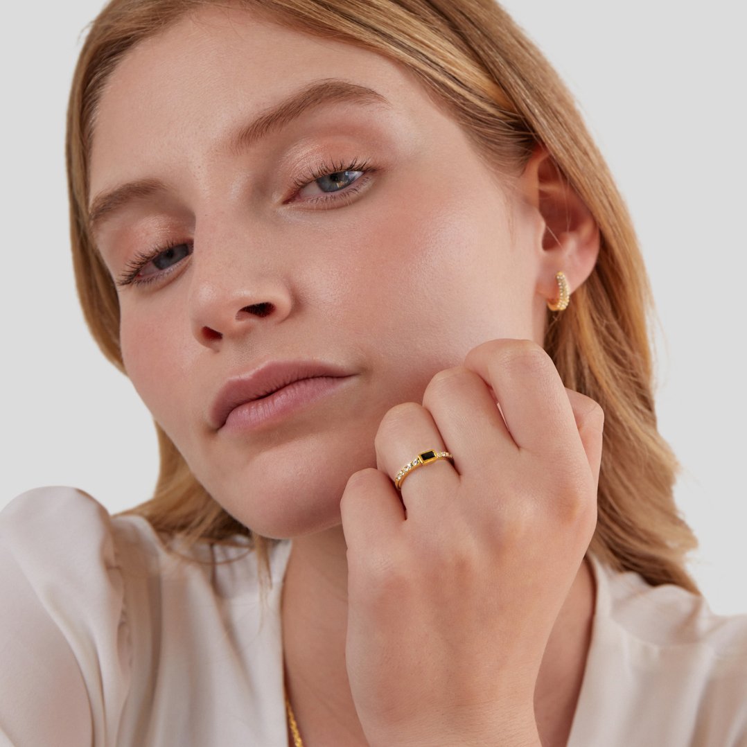 Onyx Black Kristall Ring Alma