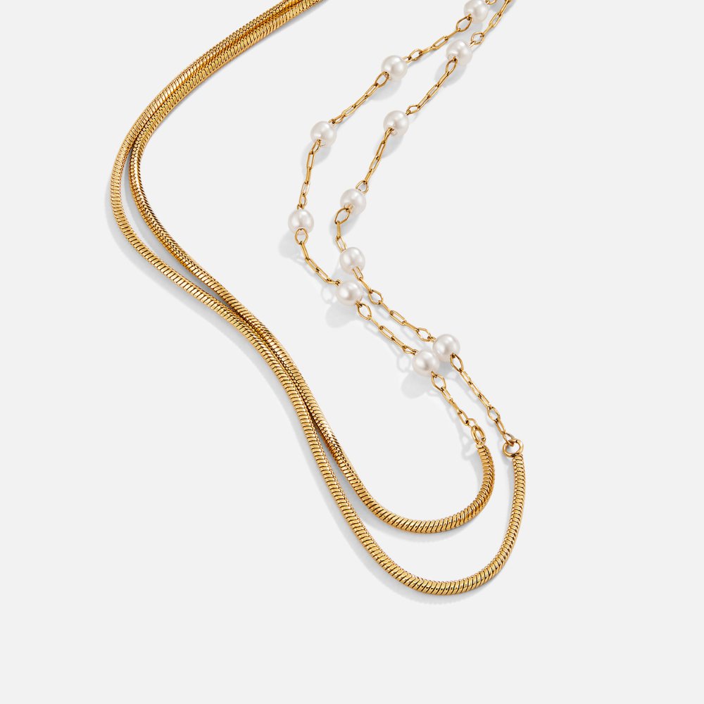 Perlen & Gold Long Ketten Halskette Alma