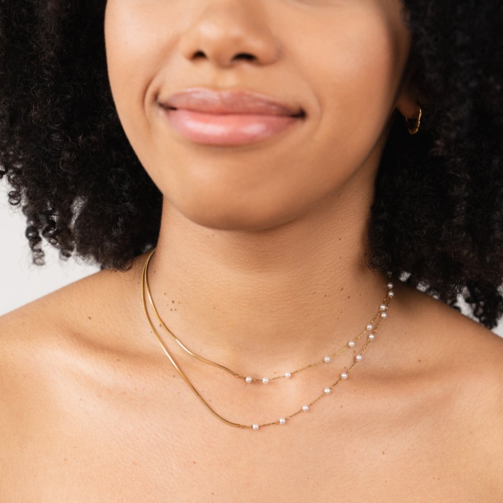 Perlen & Gold Long Ketten Halskette Alma