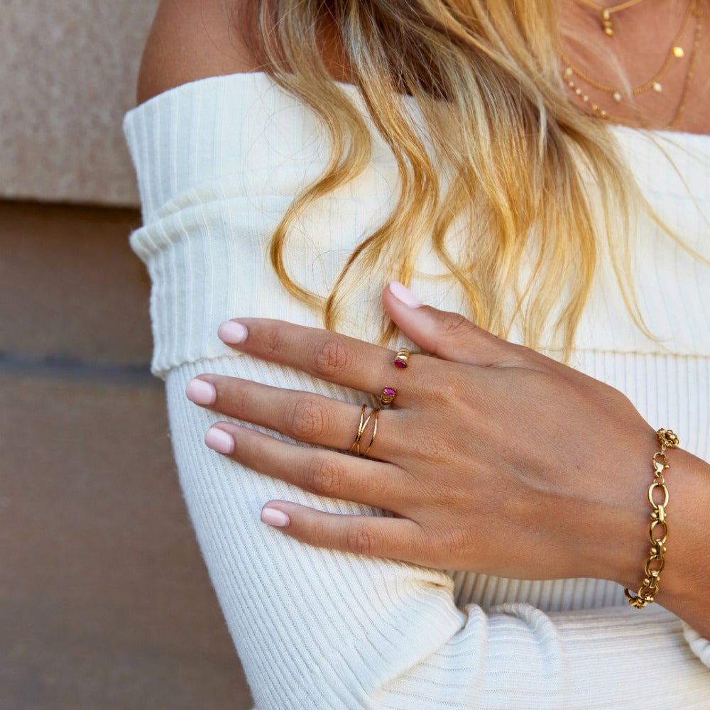 Pink Kristall Cuff Ring Alma