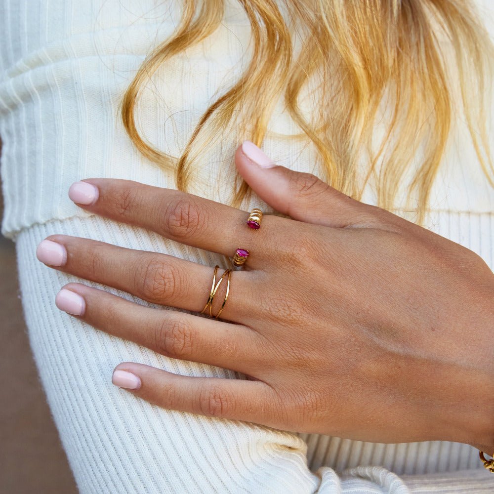 Pink Kristall Cuff Ring Alma