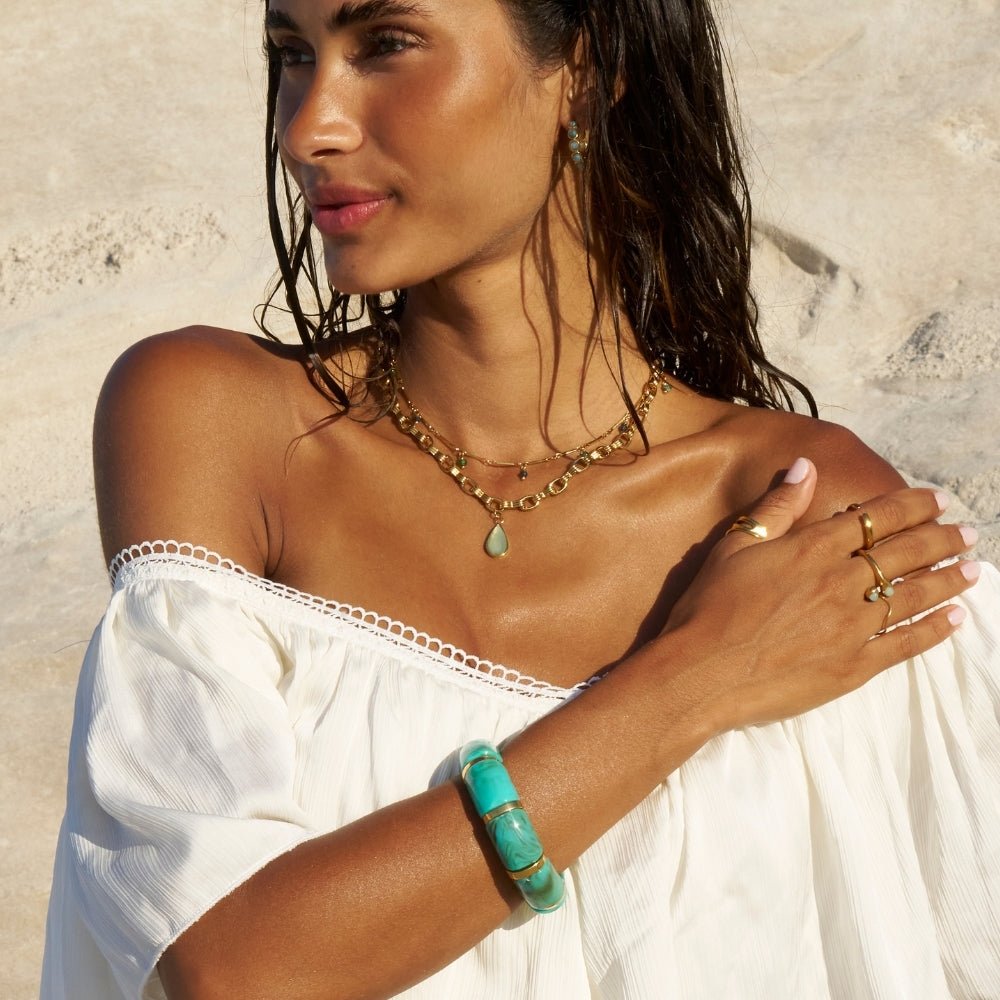 Priya Elastic Gold & Teal Armband Alma