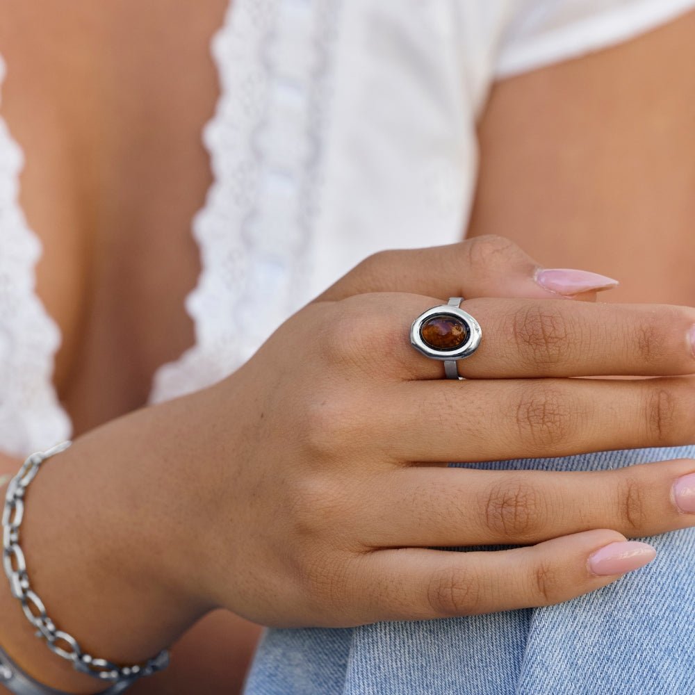 Silber Amber Ring Alma