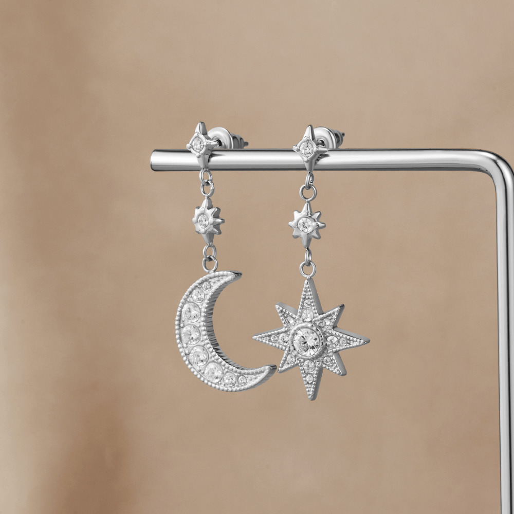 Silber Kristall Mond & Stern Ohrringe Alma