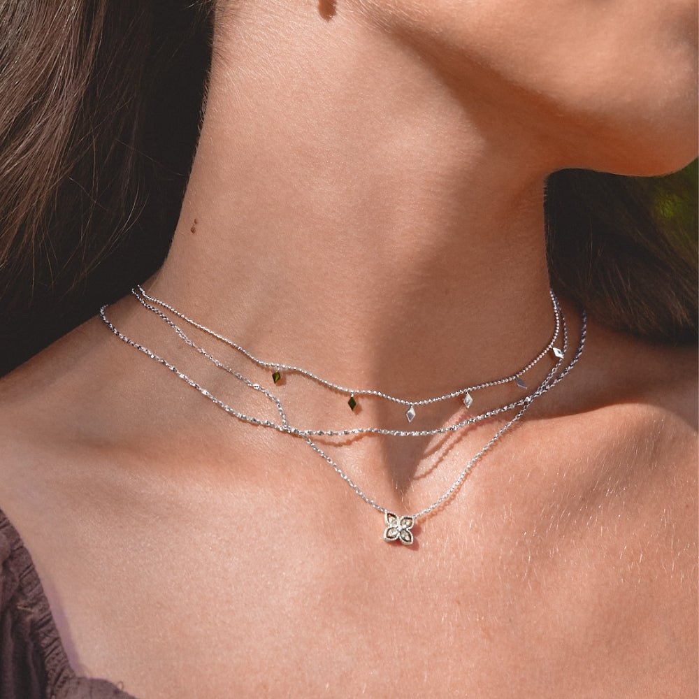 Silber Four Blatt Kristall Halskette Alma
