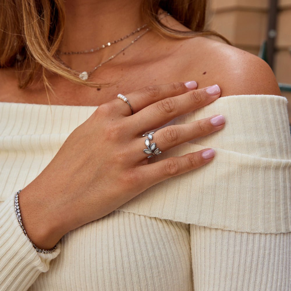 Silber Blatt Ring Alma