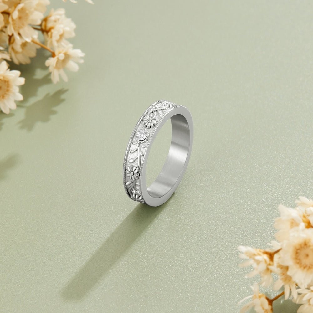 Silber Sculpted Blumen Band Ring Alma