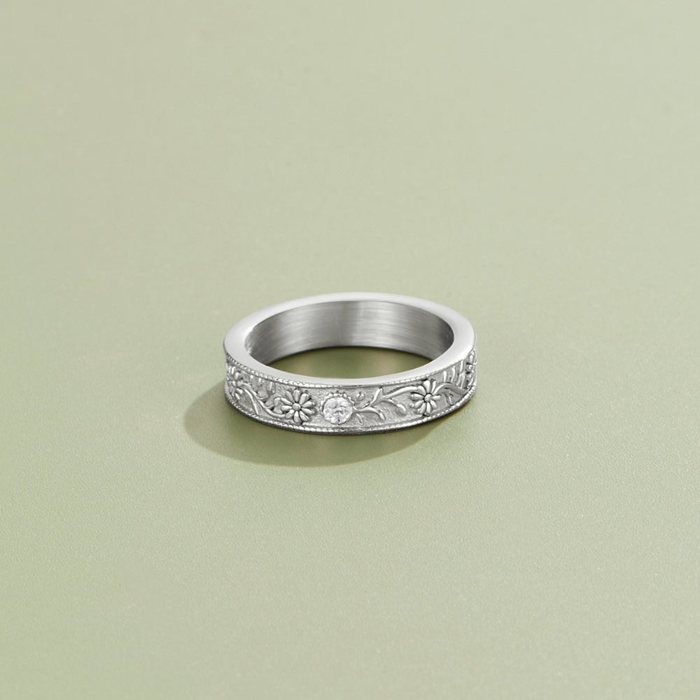 Silber Sculpted Blumen Band Ring Alma