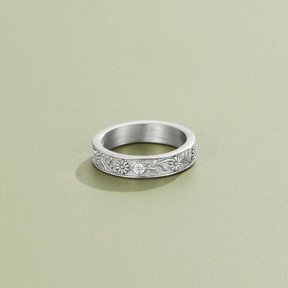 Silber Sculpted Blumen Band Ring Alma