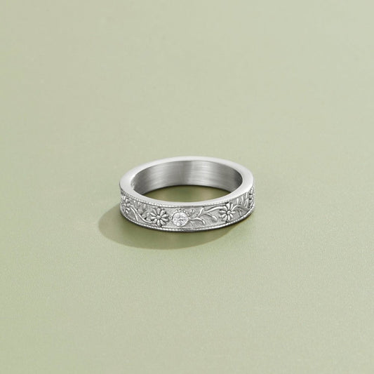 Silber Sculpted Blumen Band Ring Alma