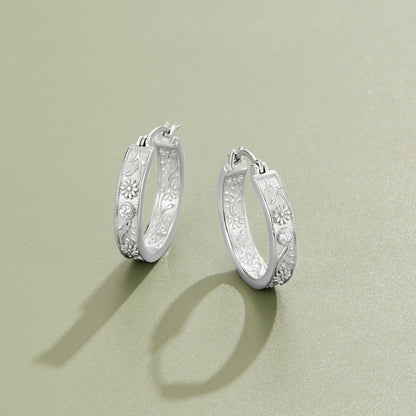 Silber Sculpted Blumen Creolen Ohrringe Alma