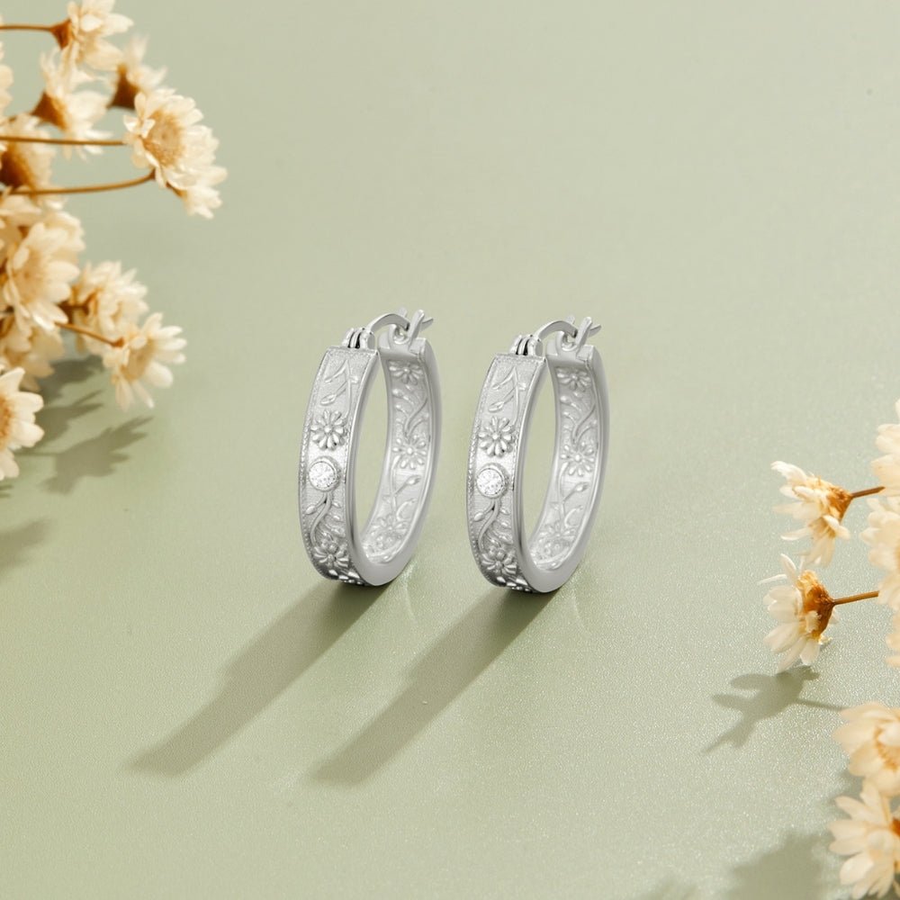 Silber Sculpted Blumen Creolen Ohrringe Alma