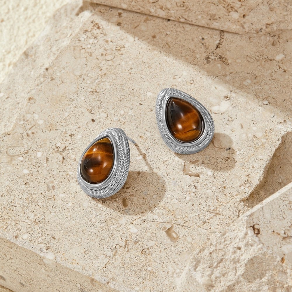 Silber Tiger Eye Teardrop Ohrringe Alma
