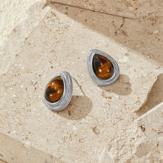 Silber Tiger Eye Teardrop Ohrringe Alma