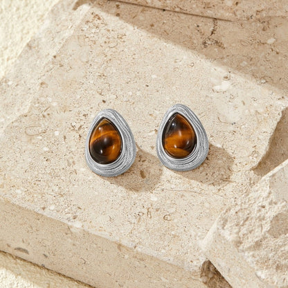 Silber Tiger Eye Teardrop Ohrringe Alma