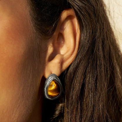 Silber Tiger Eye Teardrop Ohrringe Alma