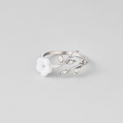 Silber White Blossom Blumen Ring Alma