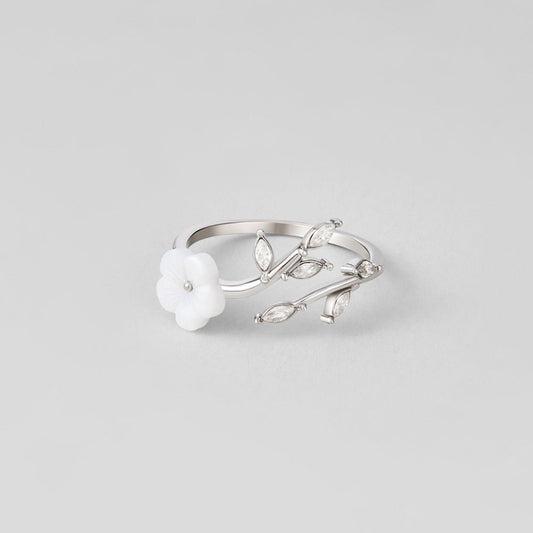 Silber White Blossom Blumen Ring Alma