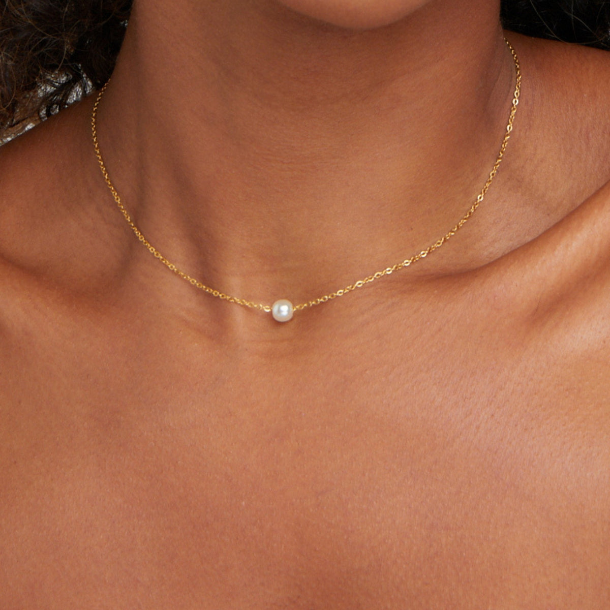 Solitaire Gold Perlenhalskette Alma