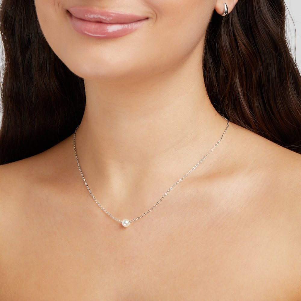 Solitaire Silber Perlenhalskette Alma