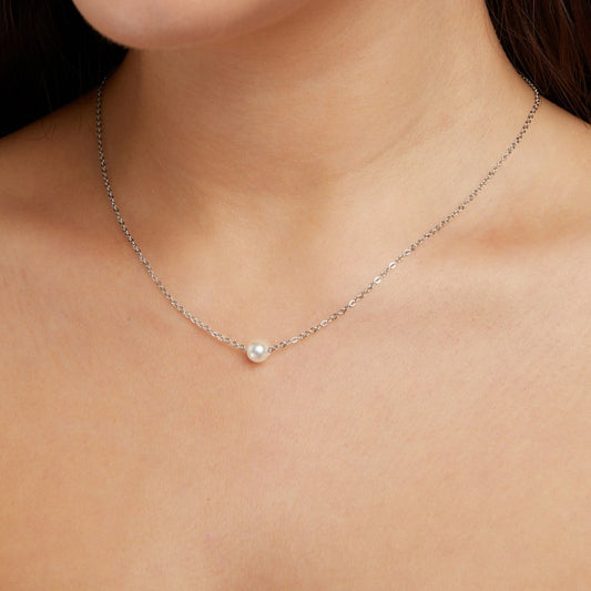 Solitaire Silber Perlenhalskette Alma
