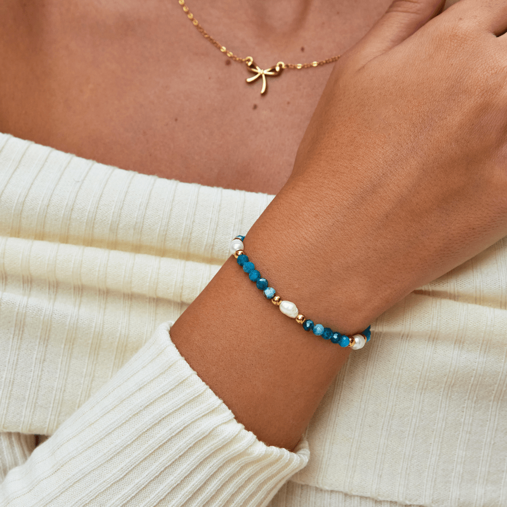 Turquoise Blue & Perlen Perlenarmband Alma