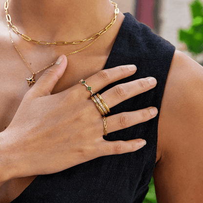 Vana Trio Gold & Kristall Ring Set Alma