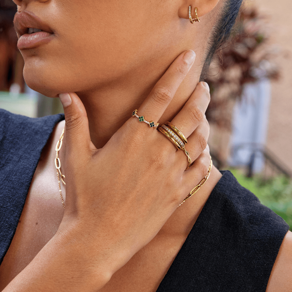 Vana Trio Gold & Kristall Ring Set Alma